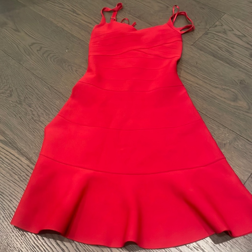 Guess red XS bandage mini dress flared sweetheart neck